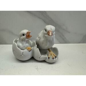 Angeline Originals Porcelain Spring Decor White Birds Hatching Egg Figurine